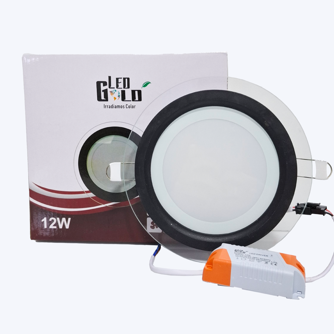 PANEL LED 12W BORDE VIDRIO REDONDO INCRUSTAR NEGRO LUZ TRICOLOR