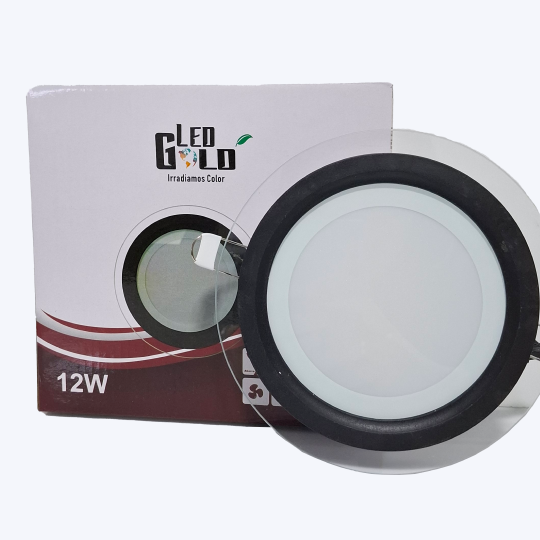 PANEL LED 12W BORDE VIDRIO REDONDO INC NEGRO LUZ TRICOLOR