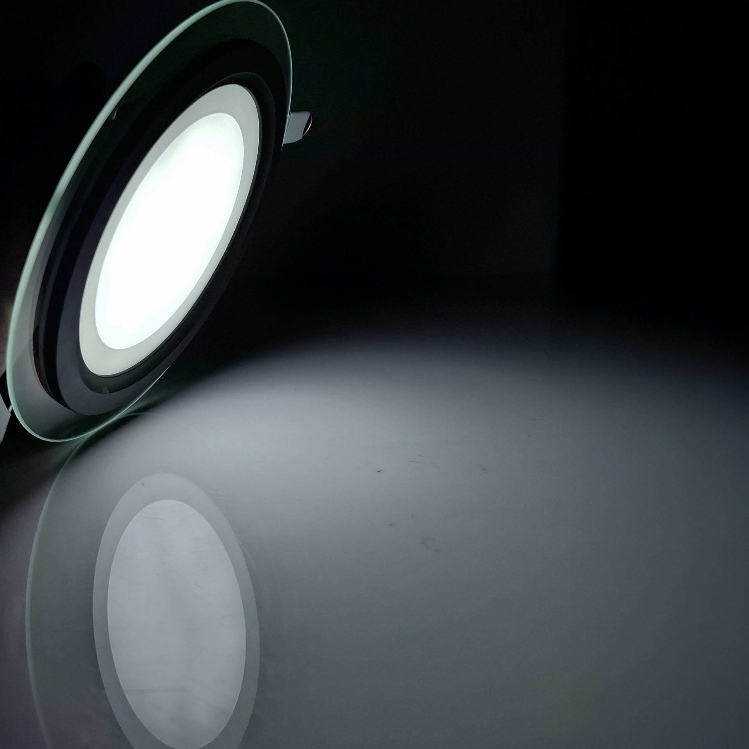 ANEL LED 12W BORDE VIDRIO REDONDO INCRUSTAR NEGRO LUZ TRICOLOR