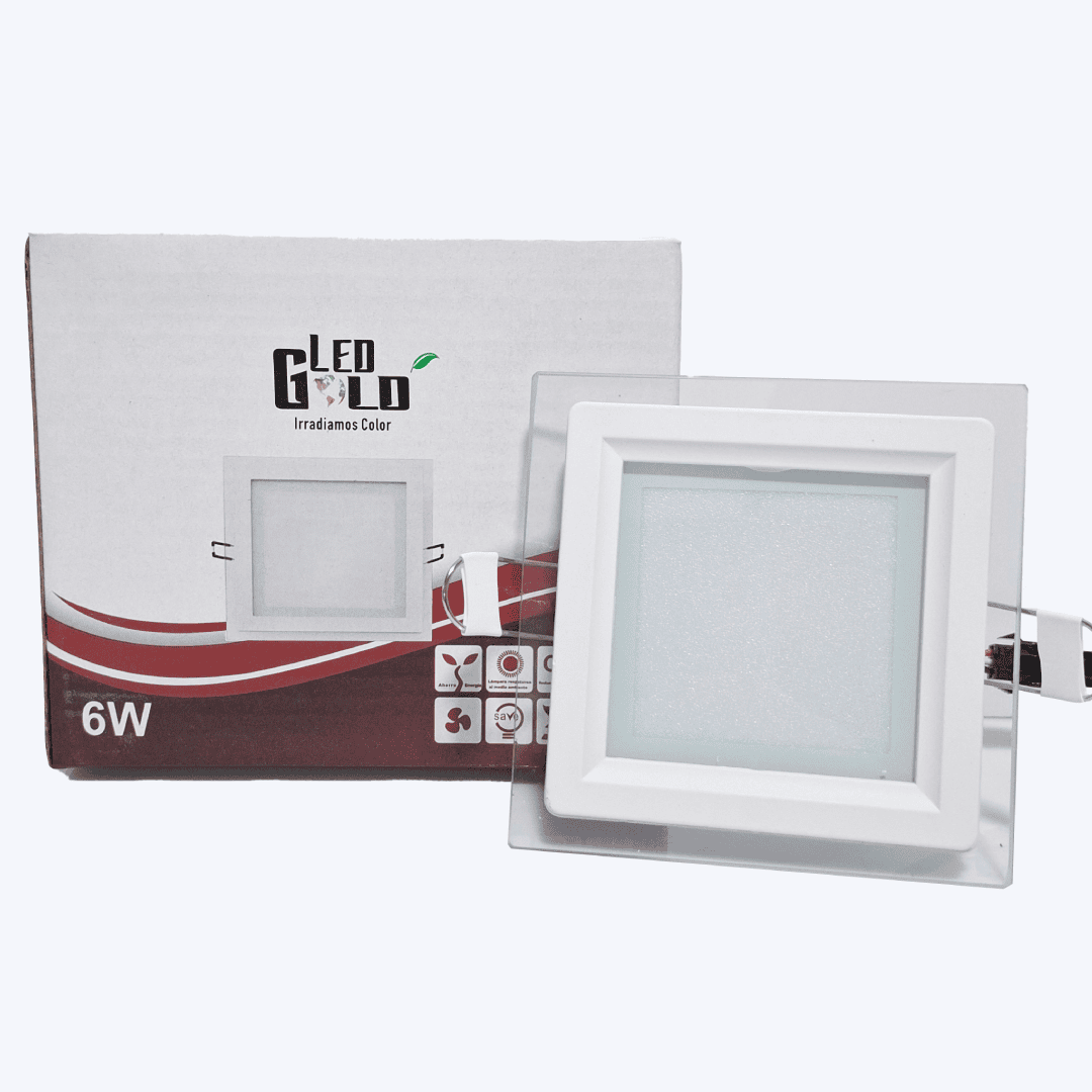 PANEL LED 6W BORDE VIDRIO CUADRADO INCRUSTAR BLANCO LUZ TRICOLOR