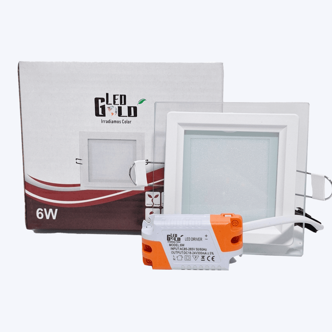 PANEL LED 6W BORDE VIDRIO CUADRADO INCRUSTAR BLANCO LUZ TRICOLOR