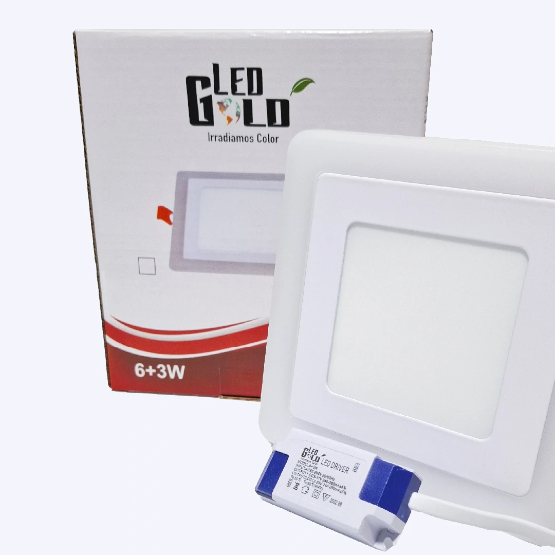 PANEL LED BICOLOR 6W+3W CUADRADO INCRUSTAR LUZ BLANCO + AZUL