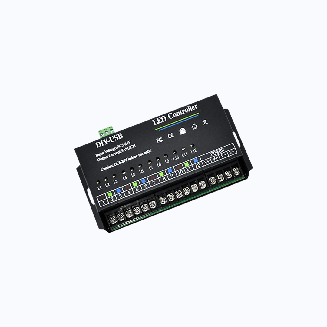 CONTROL UNICOLOR 12 CANALES PROGRAMABLE 5V 24V 60 AMP