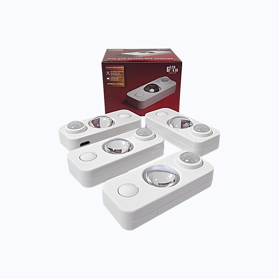 MODULO RECARGABLE CON SENSOR DE MOVIMIENTO 5V SET X4 LUZ BLANCA Y CÁLIDA